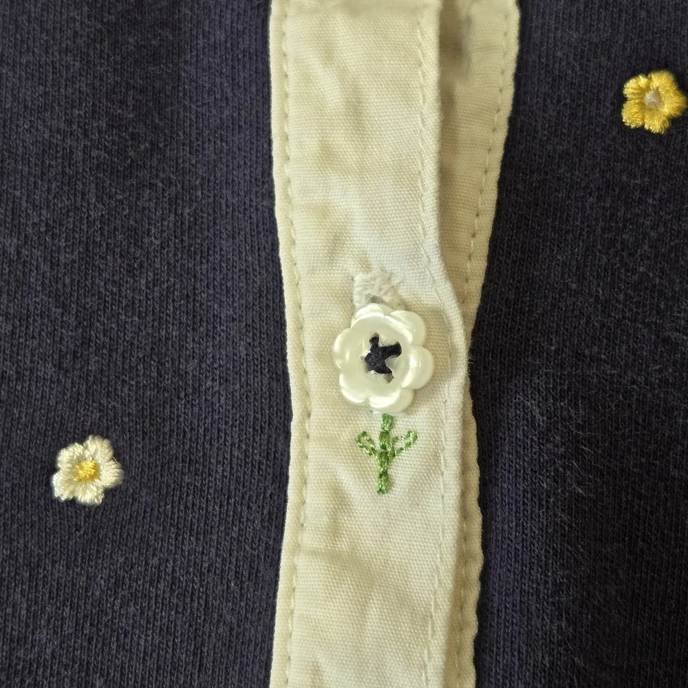 Vintage Gymboree Navy Blue Embroidered Ditsy Floral Jumpsuit Size 18-24 Months